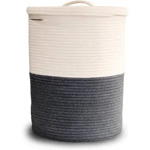 Mevyucr Large Laundry Basket with Lid, Tall Laundry Hamper with Lid, Woven Storage Basket Decorative Cotton Basket for Blankets Clothes Toys Pillows Towels Baby Nursery Bathroom Living Room Kitchen