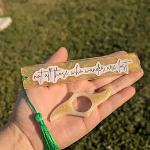The Lord of the Rings Inspired Bookmark and Book Holder - "Not All Those Who Wander Are Lost" Design with Green Tassel