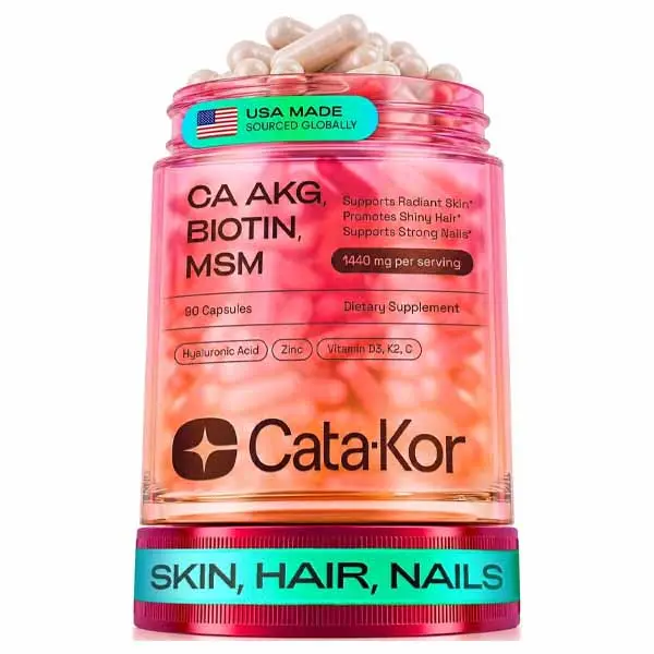 Cata-Kor Hair Skin and Nails Vitamins for Women – Biotin Hair Supplement | Hyaluronic Acid | Calcium AKG | MSM | Vitamin D3 K2 & C – Hair Growth Vitamins – 30 Day Supply (1 Pack)