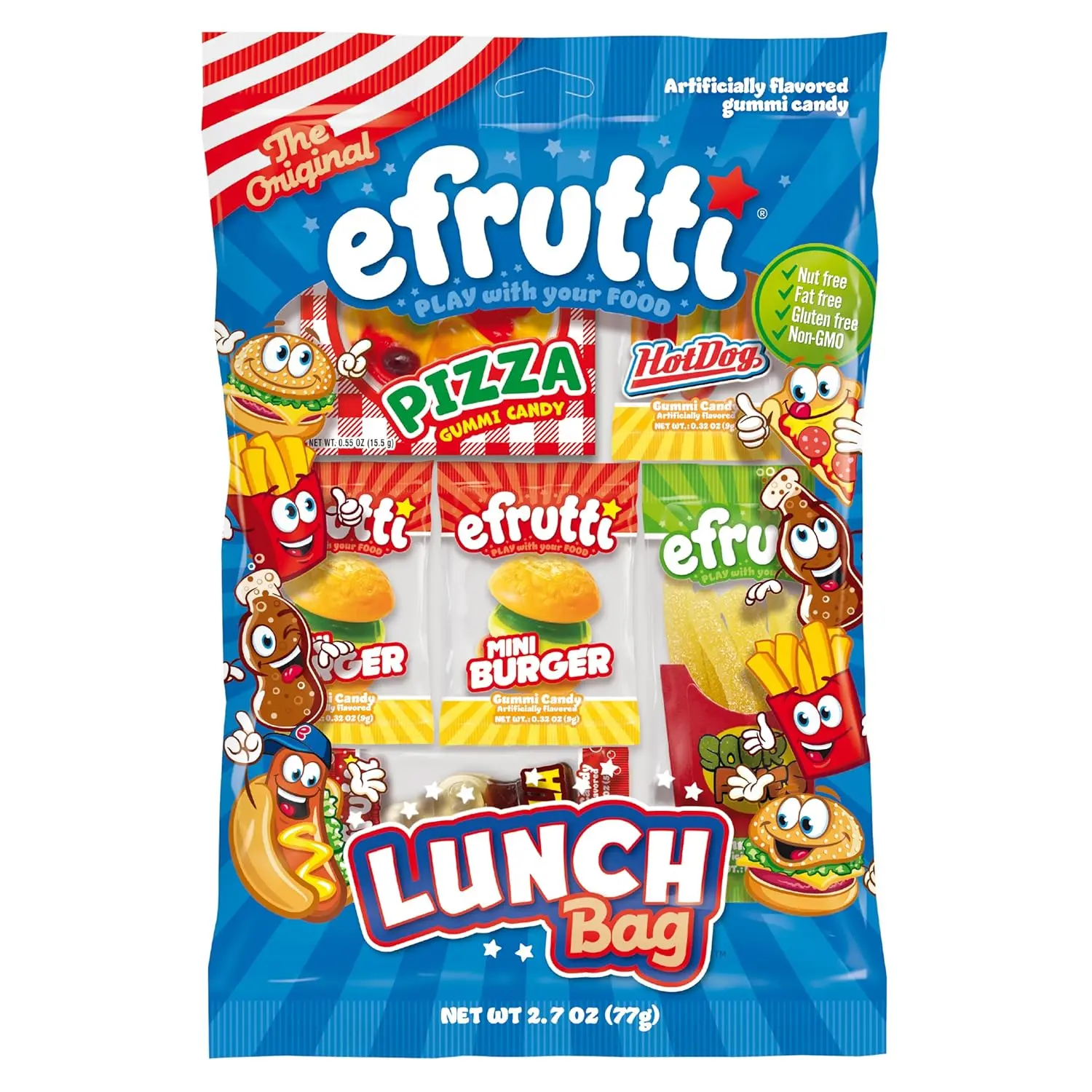 efrutti Lunch Bag, Assorted Fruity Sweet & Sour Gummy Candy, 2.7 oz Bag