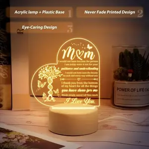To My Mom Heart LED Night Light USB Powered Sentimental Gift for Mother's Day Acrylic Lamp with Heart Design Eye-Caring Design Perfect for Any Room
