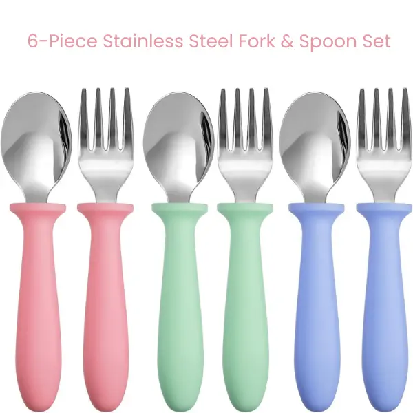 Toddler Utensils Set, 6-Piece Stainless Steel Fork & Spoon Set, BPA-Free Dishwasher Safe Kids Flatware Summer Gift