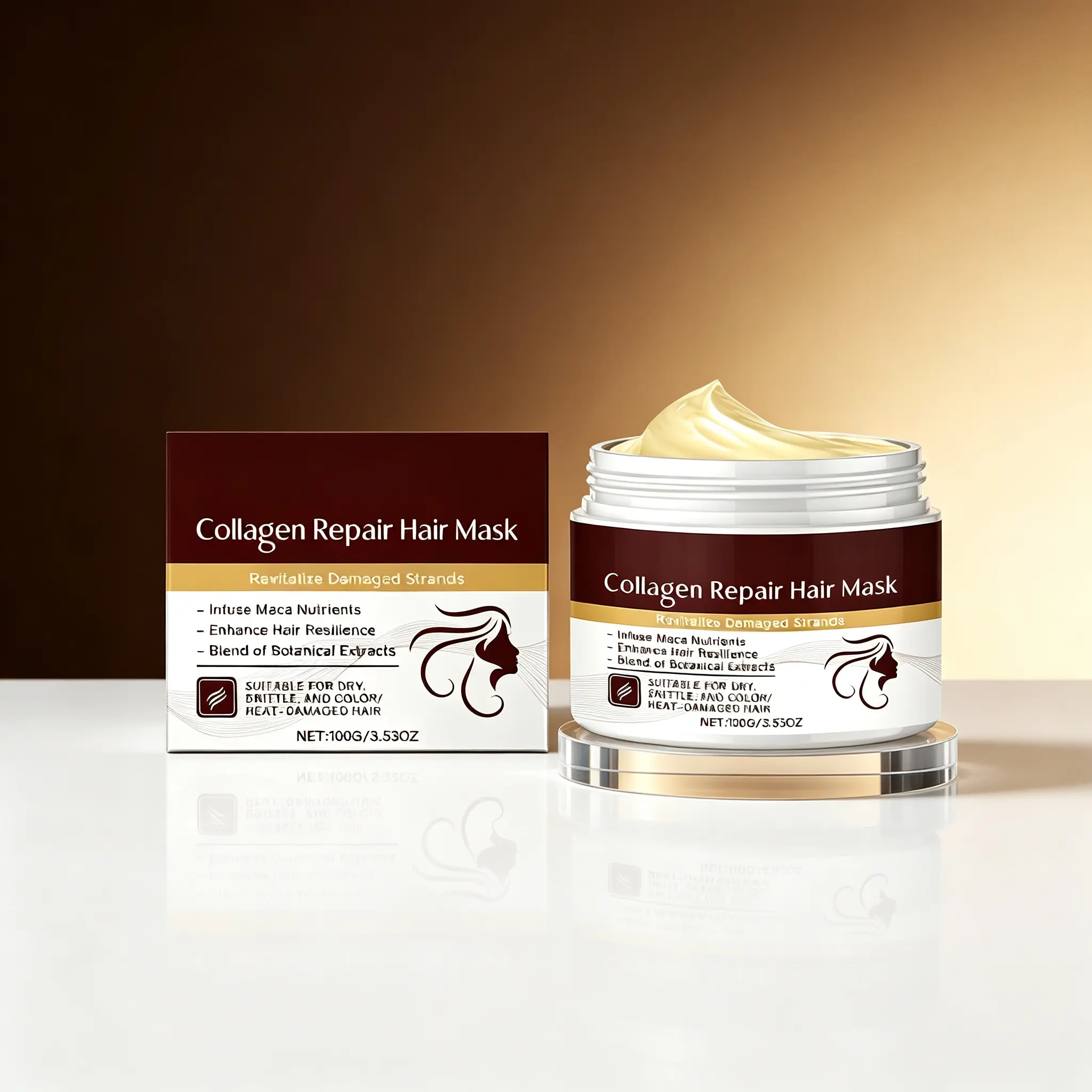 Collagen-Infused Hair Repair Mask – Deep Conditioning Treatment That Revitalizes Dry, Damaged & Heat-Styled Hair | Fortifies Strands with Maca & Botanica Extracts for Stronger, Healthier-Looking Hair | 100g