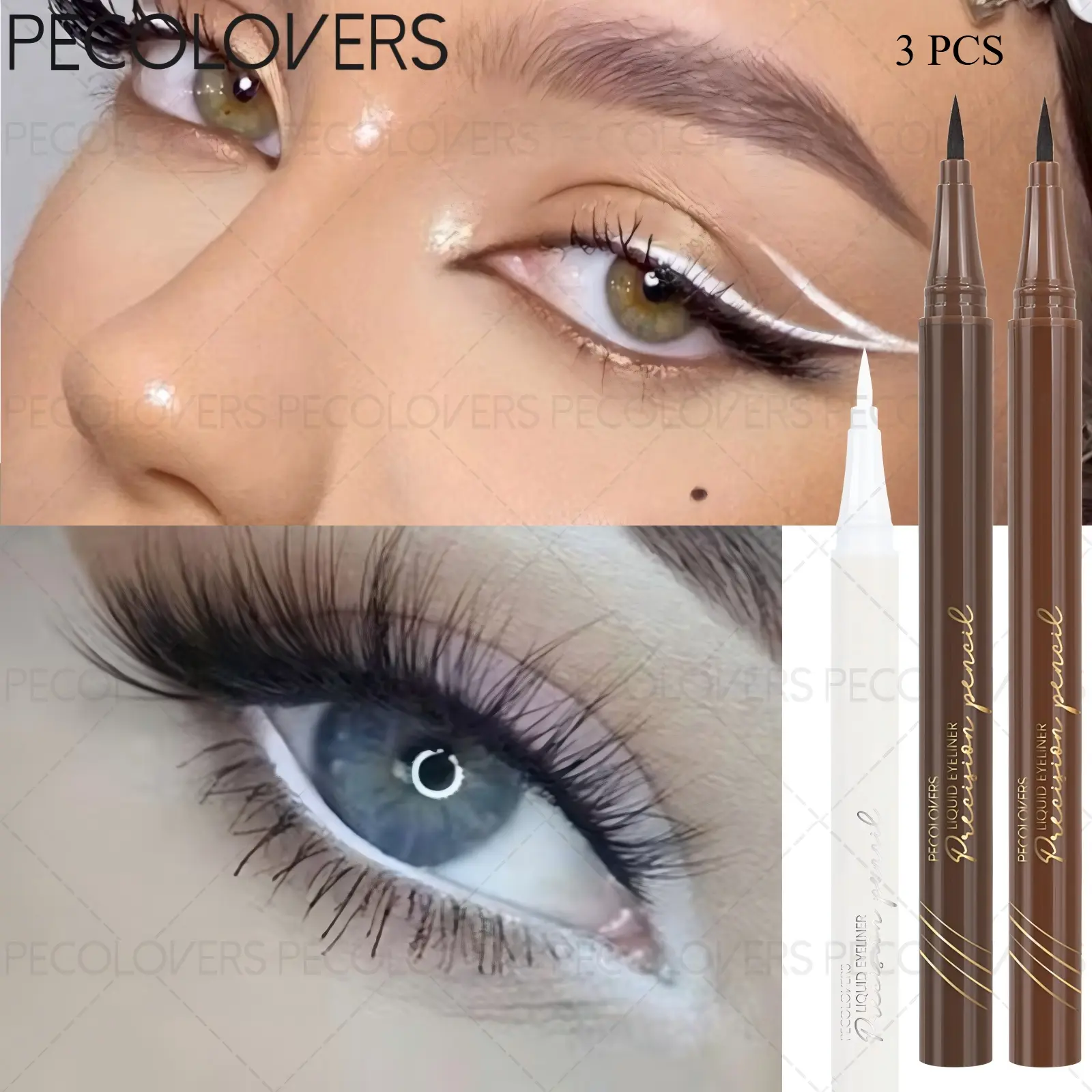 3Pcs Smooth Liquid Eyeliner, Even Pigment Eye Liner, Clear Outline Eye Pen, Portable Beauty Tool For Travel And Parties, Black and Grey and Purple, Eye Makeup Product