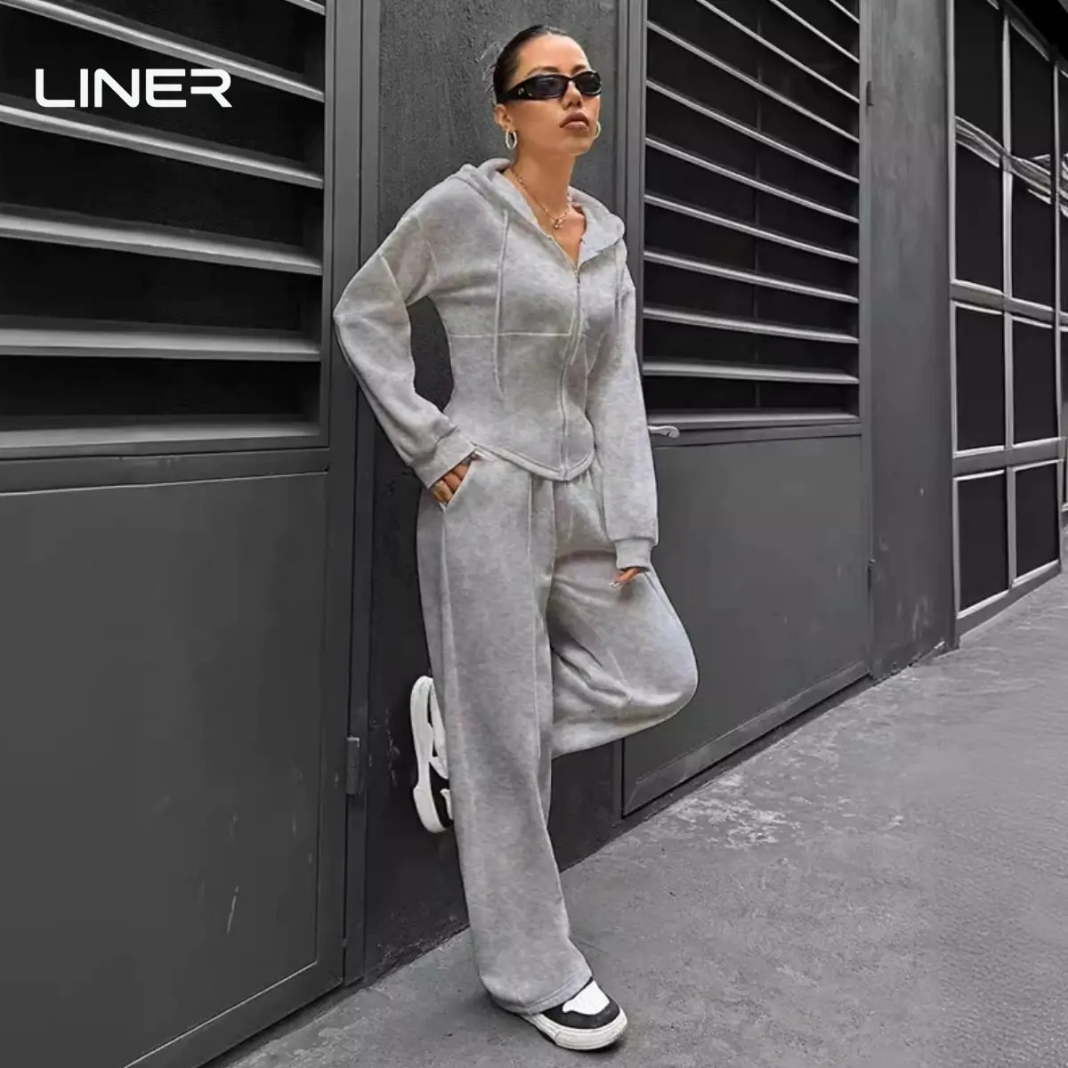 2026 Autumn Winter Women's Outfit Hooded Cardigan Slim Fit Sweatshirt Casual Wide Leg Trousers Set