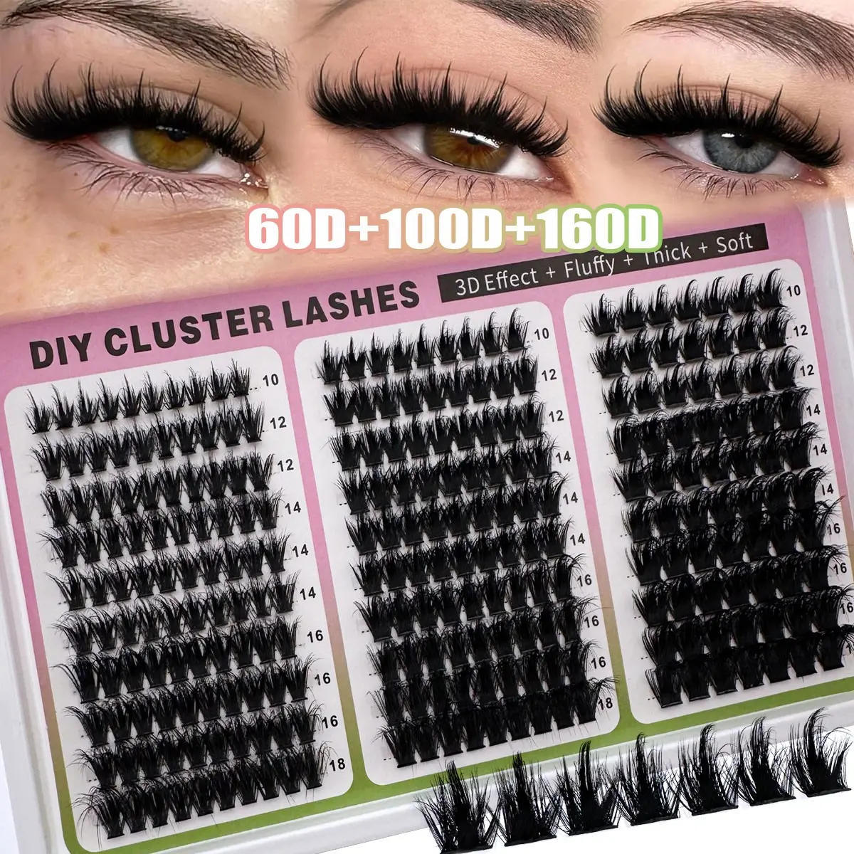300D+200D+160D/160D+100D+60D Spikes Lash Cluster Eyelash Extensions Thick Spiky Individuals Lashes 10-18mm D Curly Spiky Cluster Lashes Mink Lash Extension, Volumized False Eyelashes, Dense Lashes, Fluffy Cluster Lashes, Volume Lashes, Makeup