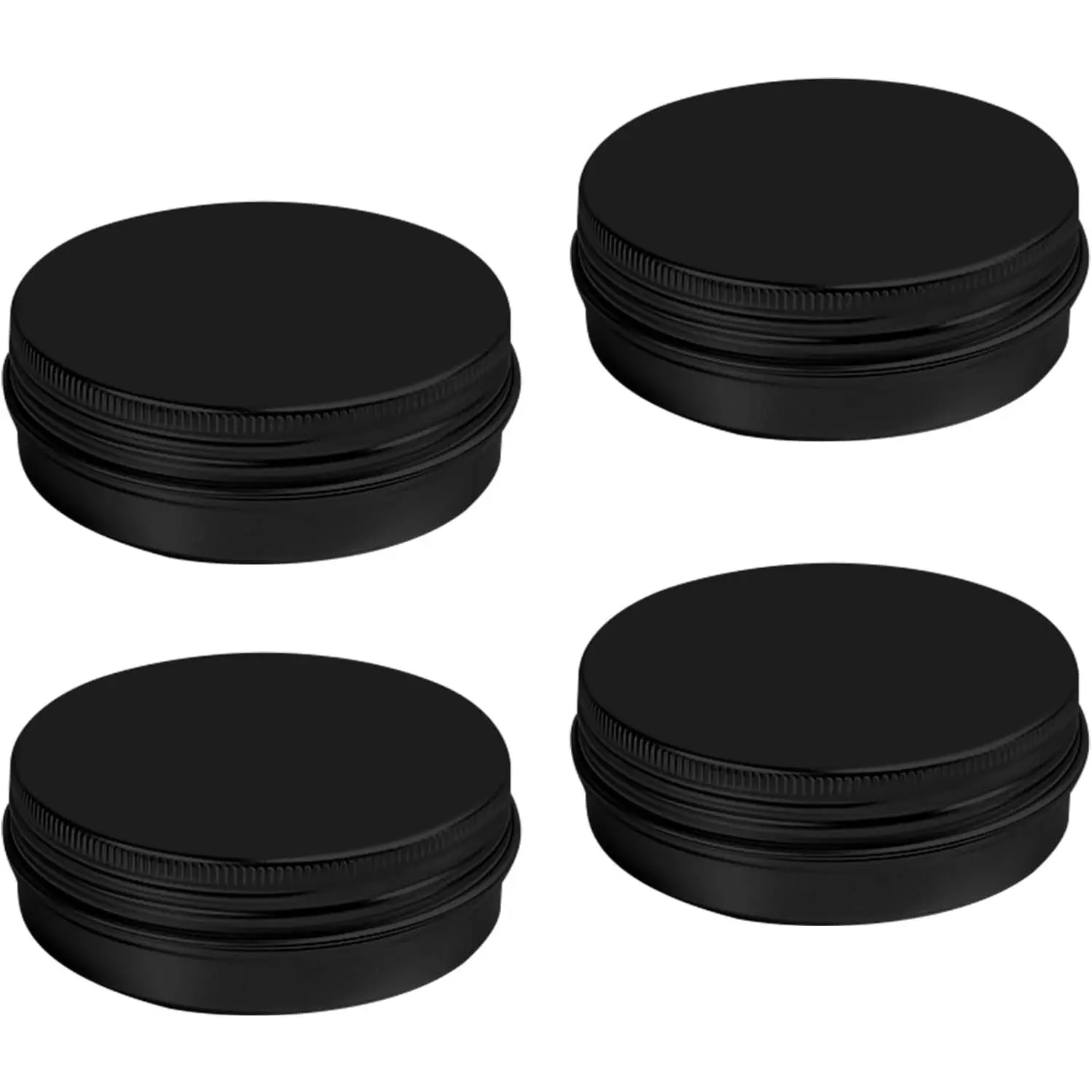 4 count Metal Round Tins  Cans,2 OzEmpty Tin with Screw  for Salve, Lip Balm,Spices or Candies Containers (Black)