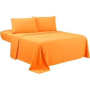Queen Sheets Set - Hotel Luxury 4-Piece Bed Set, Deep, 1800 Series Bedding Set, Wrinkle & Fade Resistant, Sheet & Pillow Case Set (Queen, Orange)