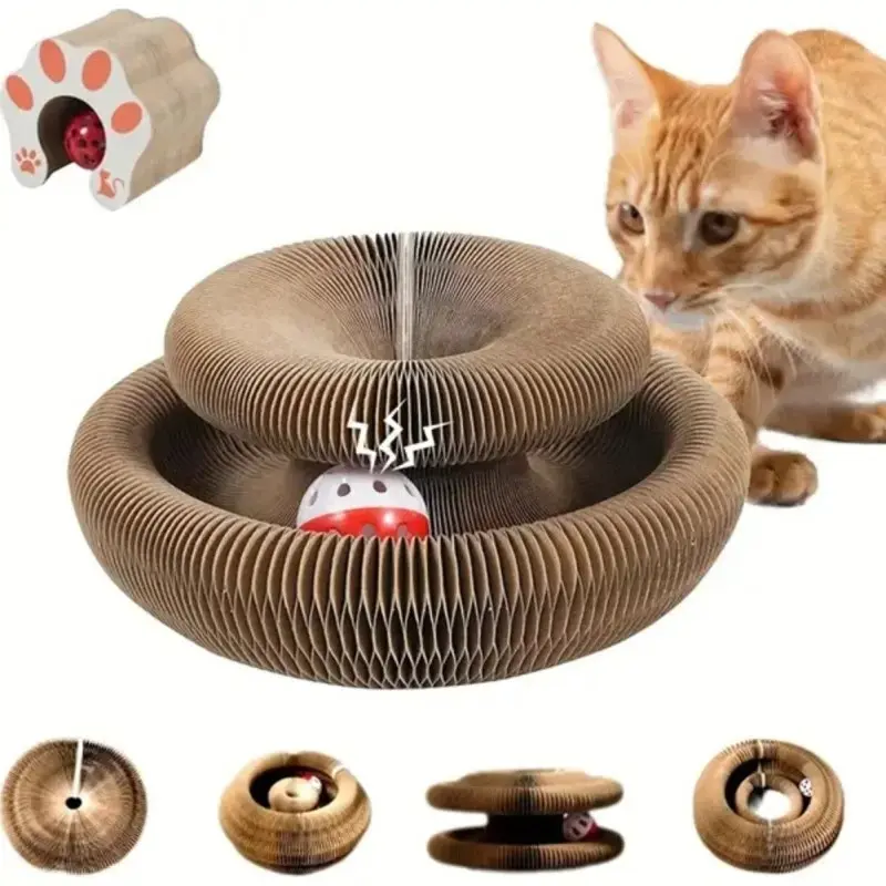 Accordion Fold Cat Scratching Pad Toy - Durable, Sturdy, Functional Single Unit with Built-In Sliding Ball for Cat Entertainment, Scratch Pad