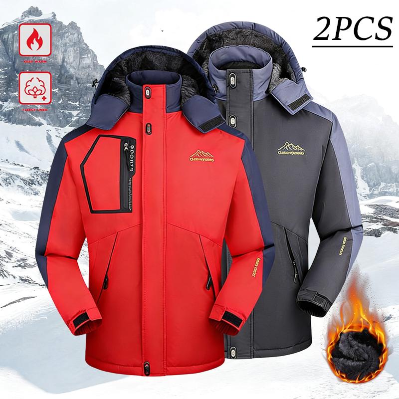 Men's Winter Windproof Waterproof Snow-Fleece Hoodie – Thick, Warm Cold-Weather Jacket; Features a Removable Hood & Zippered Front Closure; Perfect for Outdoor Sports, Hiking & Everyday Commuting; A Versatile Must-Have Piece for Men's Wardrobes