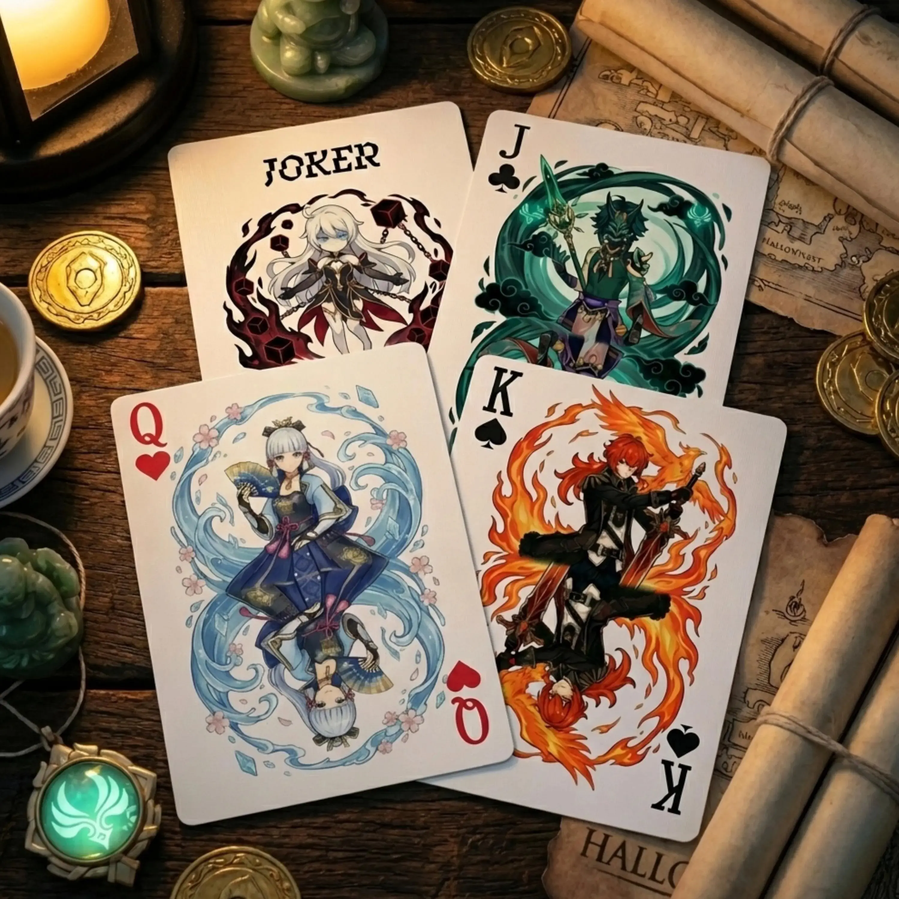 Genshin Impact Playing Cards, Anime Poker Deck, 54 Card Collectible Game Cards, Premium Poker Size Deck, Gamer Gift For Fans