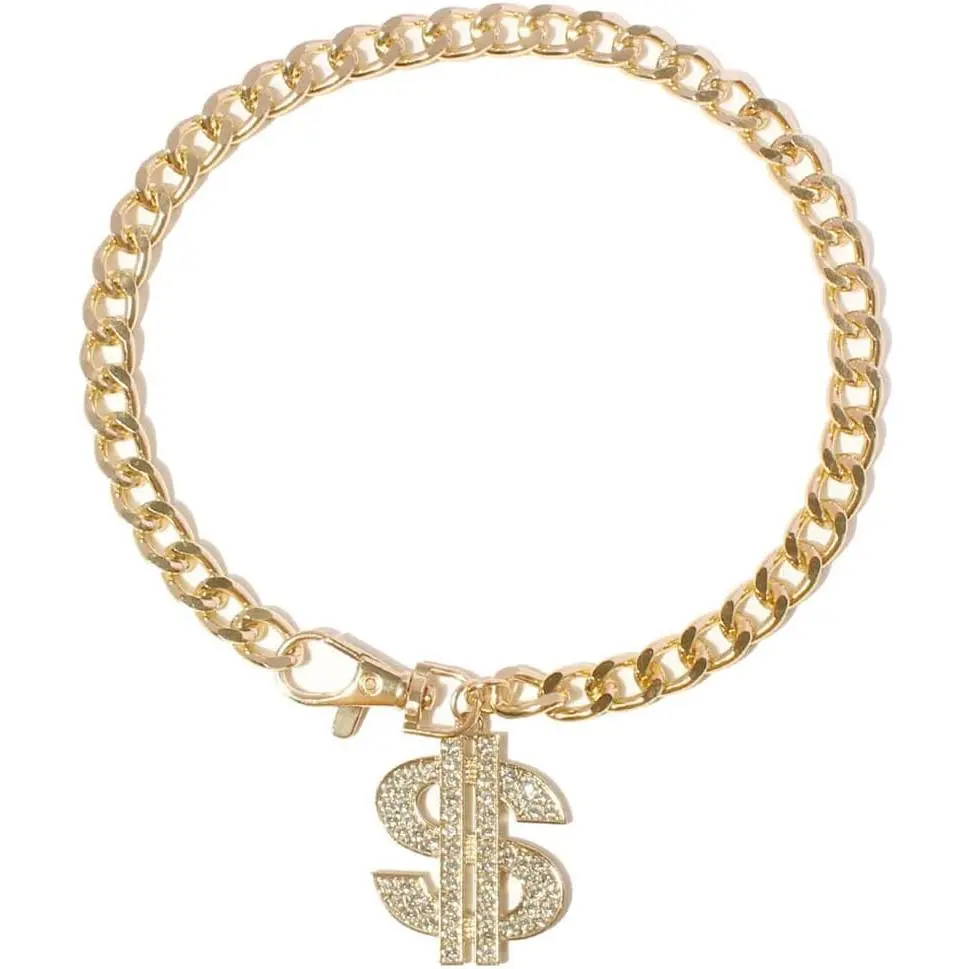 BarBuy Luxury Gold Dog Chain Necklace Pet Jewellery Bling Dollar Sign Pendant Fashion Designer Puppy Collar Accessories Style Metal Cool Gift for Dogs Cats Golden Plated Charm
