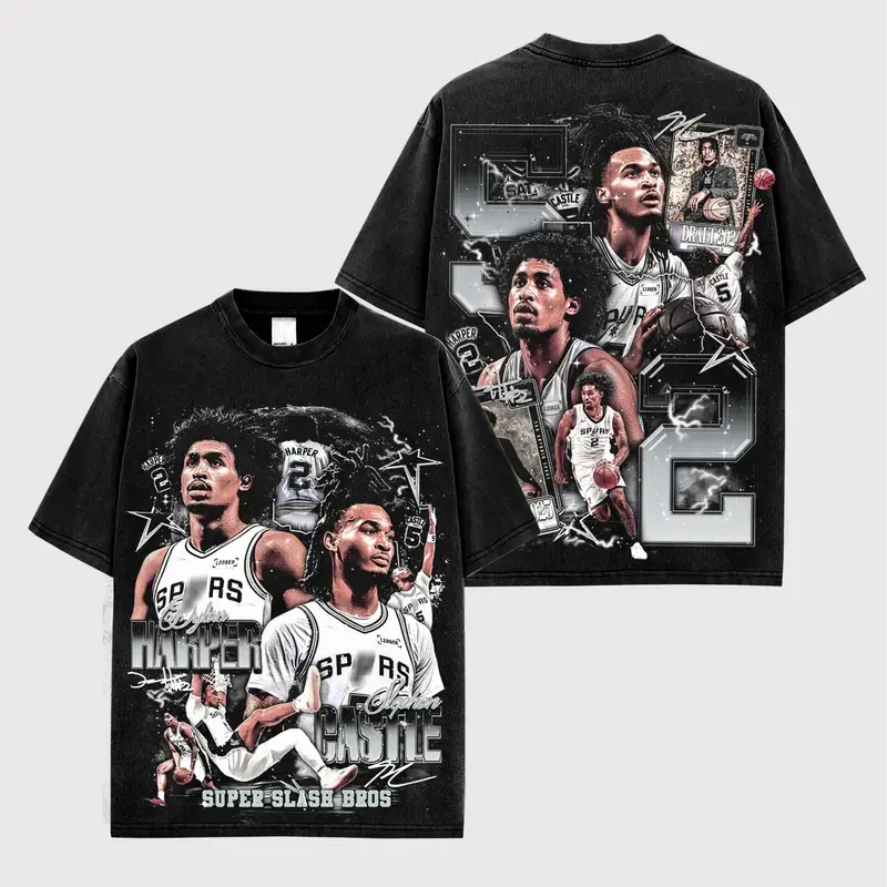 Dylan Harper 2 Stephon Castle 5 Shirt Cotton, Super Slash Bros Fans, Next Harper Shirt, Lockdown Castle Shirt, Basketball Shirt, Game Day Fit