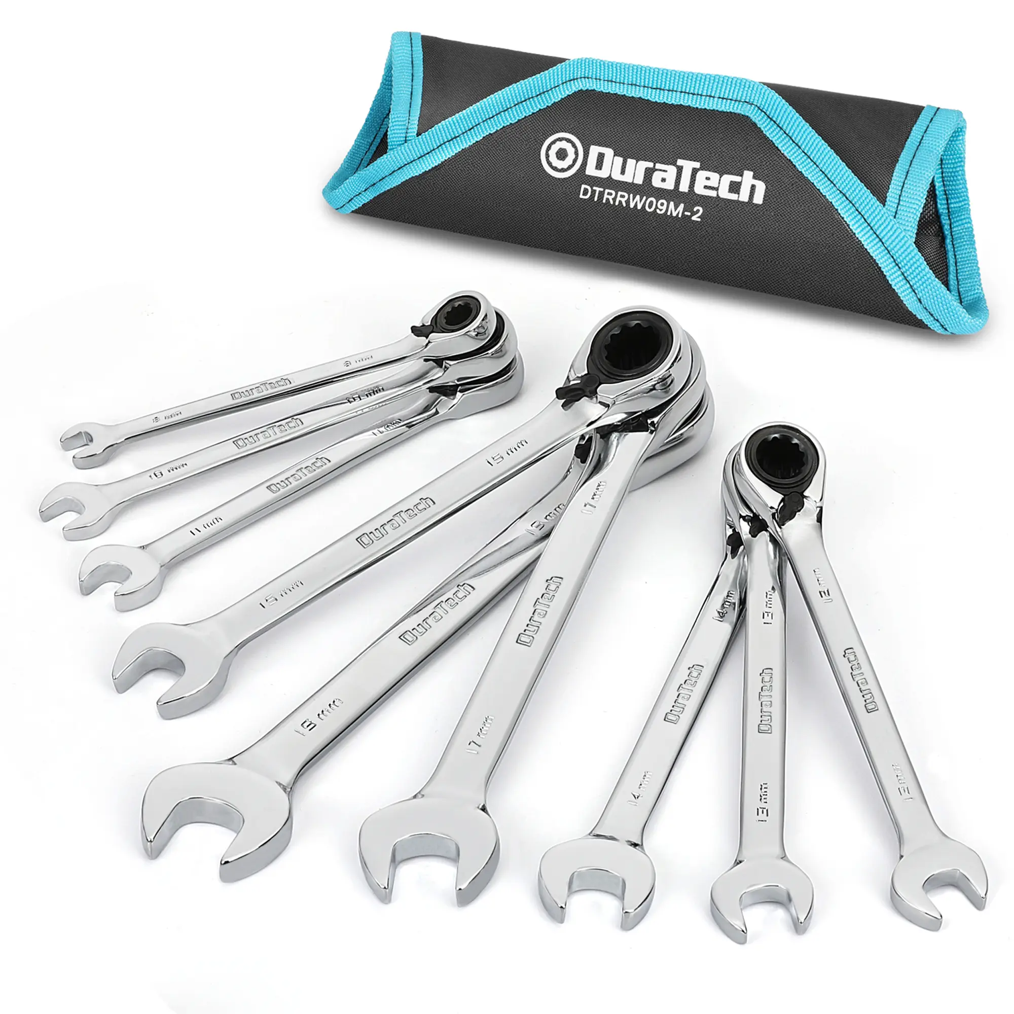 #backtoschool DURATECH Reversible Ratcheting Combination Wrench Set, Metric, 9-Piece, Open end Spanner with Rolling Pouch, 8 mm to 19 mm, 12 Point, CR-V Steel