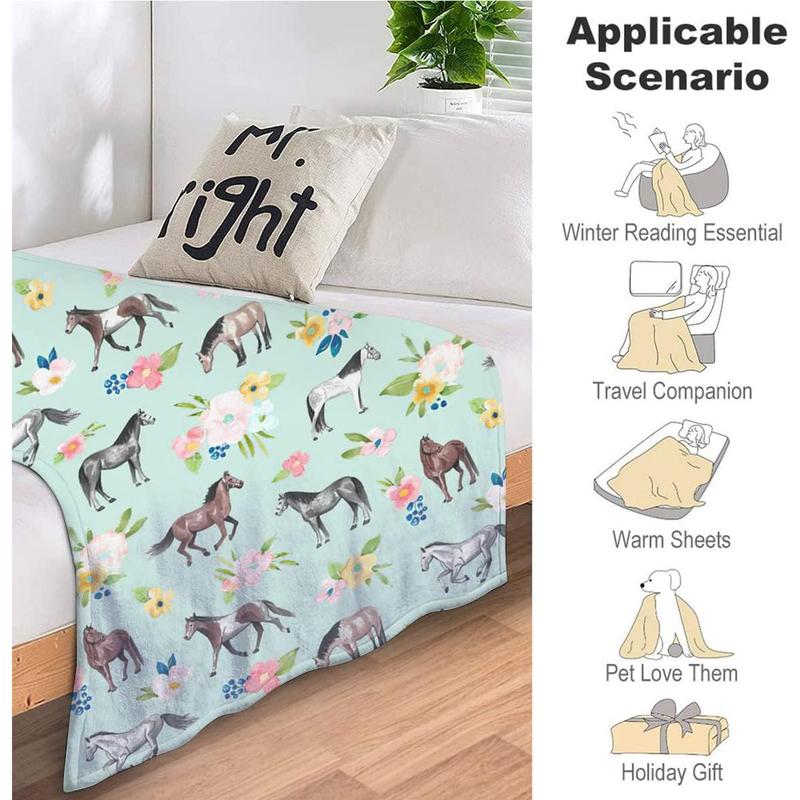 Horse Throw Blanket Super Soft Warm Floral Horse Blanket for Girls Kids, Cozy Plush Fleece Farm Stuffed Animal Horse s ding Blanket for Women  Couch  40"inx50"in