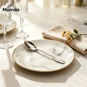 Long-Handled Stainless Steel Dessert Spoon—Featuring A Creative Curved Design And Durable Construction; suitable for ice cream and various other Desserts; Ideal For Use In Restaurants, Hotels, And Home Kitchens, As well As For Camping And Outdoor Picnics