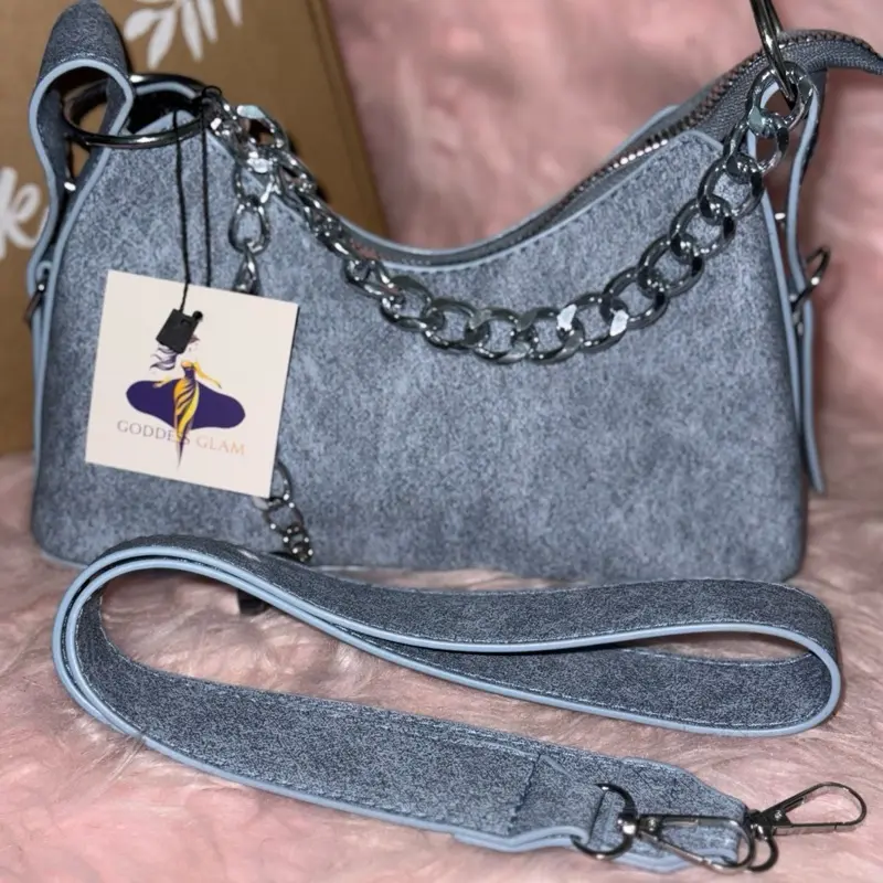 GODOLAM Handbag in Gray with Chain Strap and Logo Patch