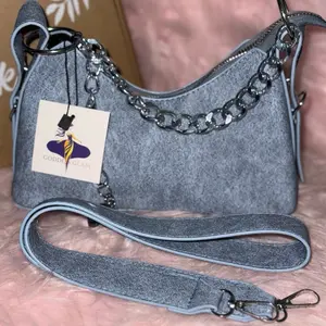 GODOLAM Handbag in Gray with Chain Strap and Logo Patch