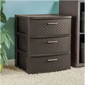 Wide Weave 3-Drawer Storage Cabinet, Espresso