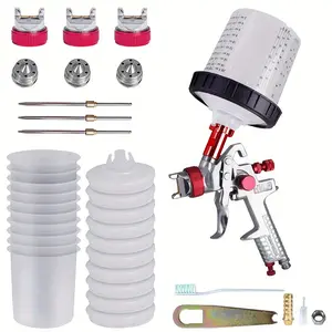 2024 Paint Sprayer with Paint Mixing Quick Cup, Spray Paint Gun Kit Contain 1.4 1.7 2.0 MM Nozzles 10 Disposable 600ML Cups for Car Furniture Fence Painting (Red)