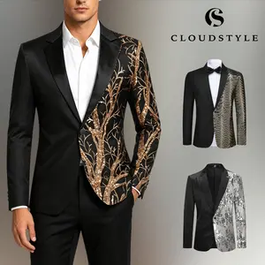 Mens Stylish Dinner Tux Dress Blazer Slim Fit Gold Sequin Suit Jacket Sport Coat