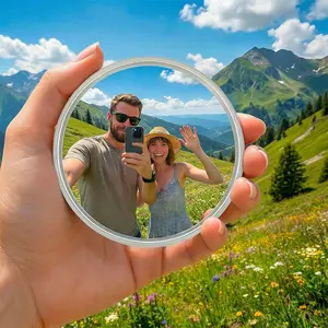 Travel Handheld Round Mirror, HD Anti-Dirty Makeup Mirror, Portable Convex Reflective Mirror, Pocket Makeup Mirror, Photo Tool for Couples and Friends
