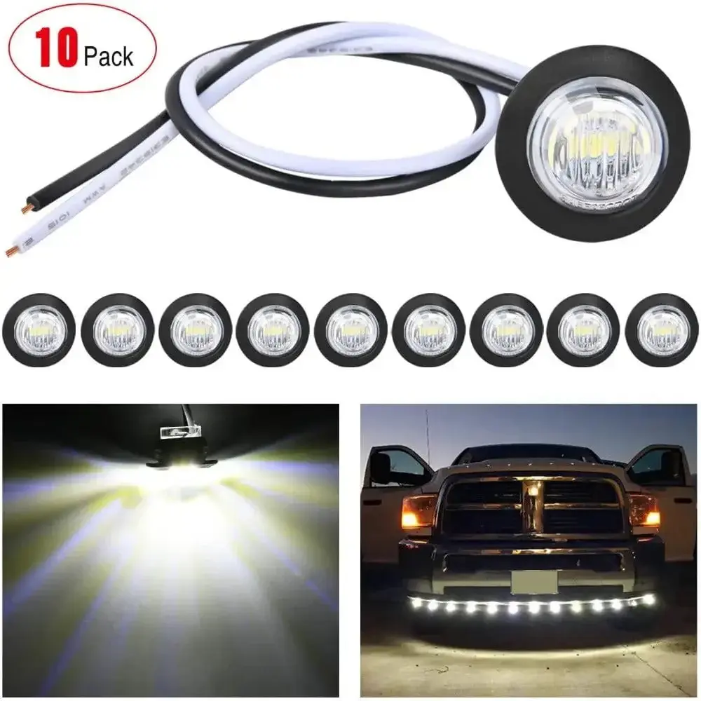 Nilight 3/4in White Round LED Marker Lights with Backlights (10 Pcs) - 2-Wire Quality Wire, 3/4in Hole Size, IP68 Waterproof, PC Lens, Long Lifespan Car Accessories for Boat, Lorry Automotive Side Markers