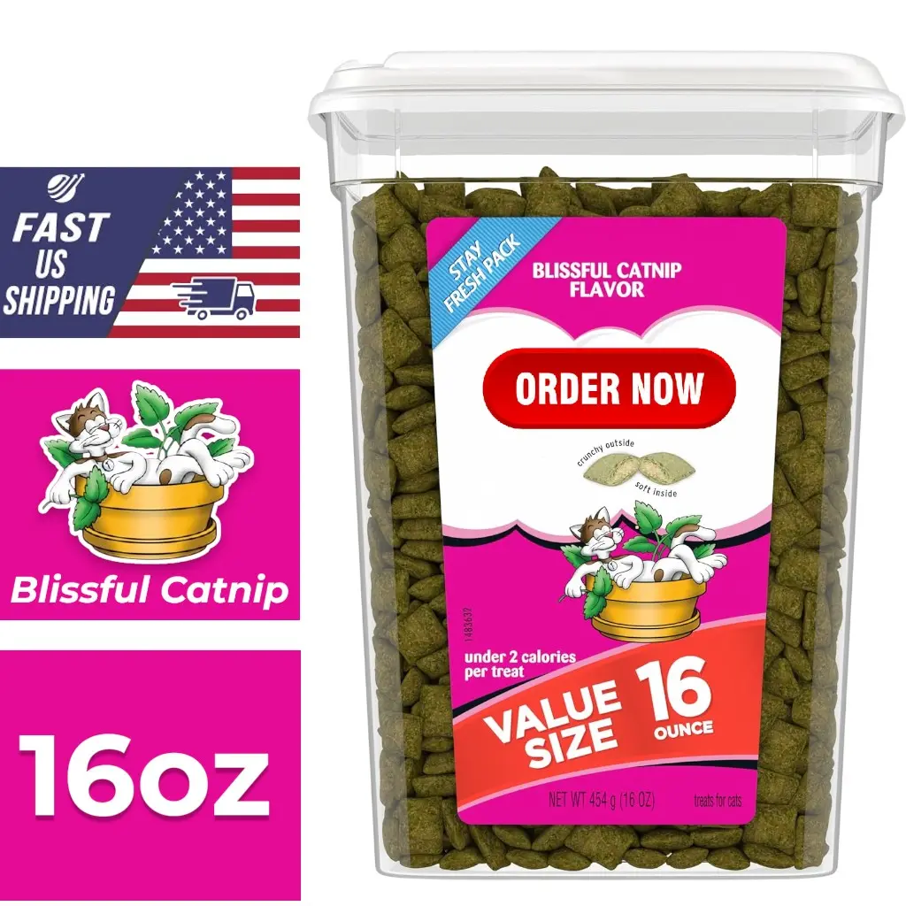 Temptations Cat Treats, Classic Crunchy and Soft Cat Treats, Blissful Catnip Flavor, Catnip Treats, 16 oz. Tub
