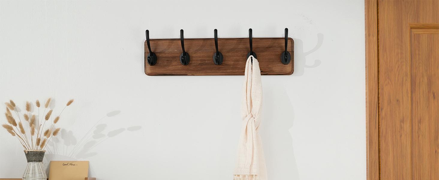 Farmhouse Style Wall Mounted Coat Rack, 38.6'' Pine Wood Coat Hook Hanger - 10 for Clothes Robes Towels