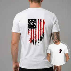 Men’s 1776-2026 America 250th Anniversary T-Shirt - Casual Short Sleeve Tee, Bold Revolutionary Soldier & Flag Graphic, Soft Breathable Cotton Blend Fabric, Patriotic Menswear for Everyday