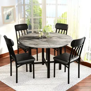 5-Piece Kitchen Table  , Dining Table  For 4, Rounded Dining Room Table  With Four  And Wooden Table Tops Dining Table  With Backrest For Small Spaces, Dining Or Living Room chairs White Glass Door Wardrobe Set