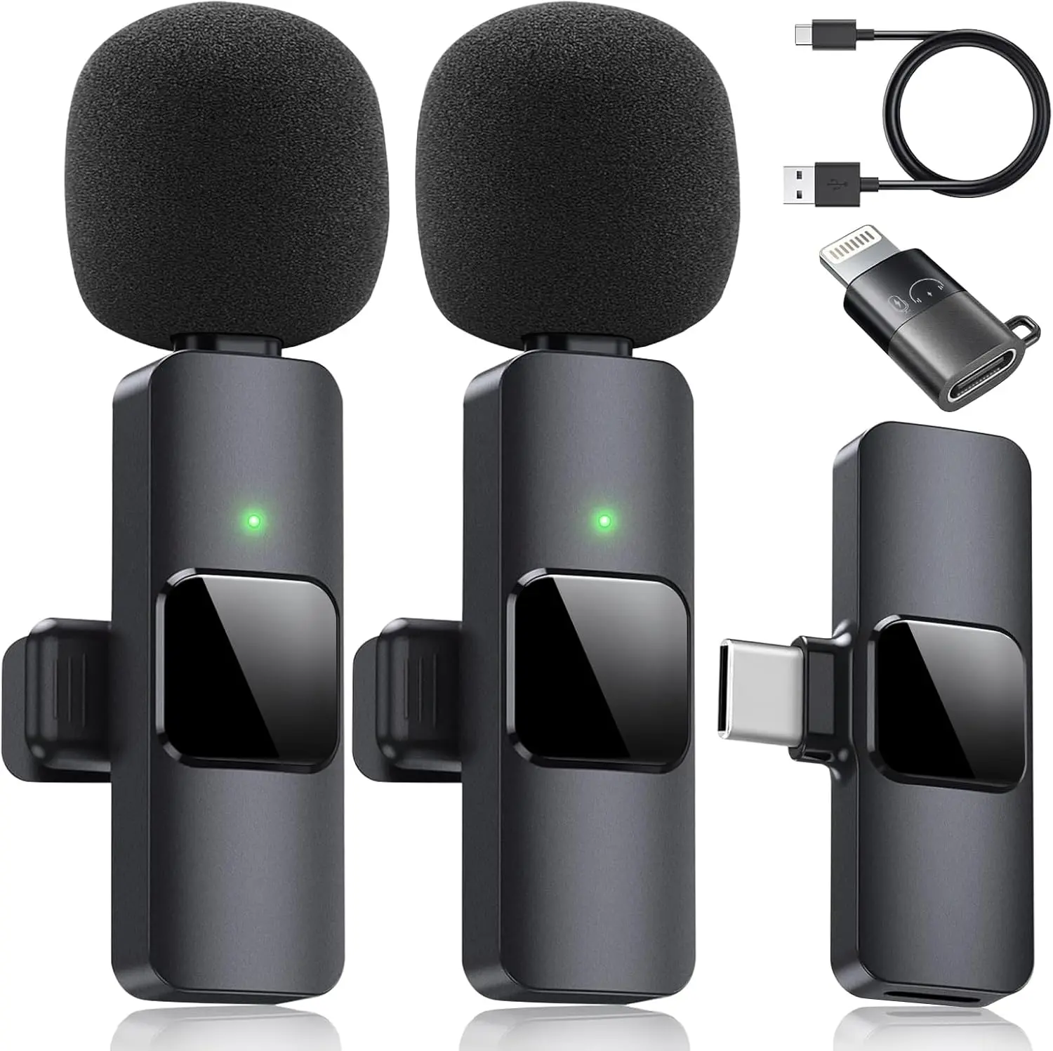 Pro Dual Wireless Lavalier Clip-On Microphone - Noise Reduction Plug-and-Play Mini Mic for Phone Recording, Vlogging & Live Streaming" Pufeng