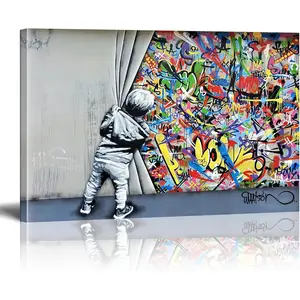 Banksy Canvas Wall Art Pop Street Graffiti Wall Art Decor Colorful Poster Wall Art for Home Decor, Ready to Hang Decorative Print - Hanging