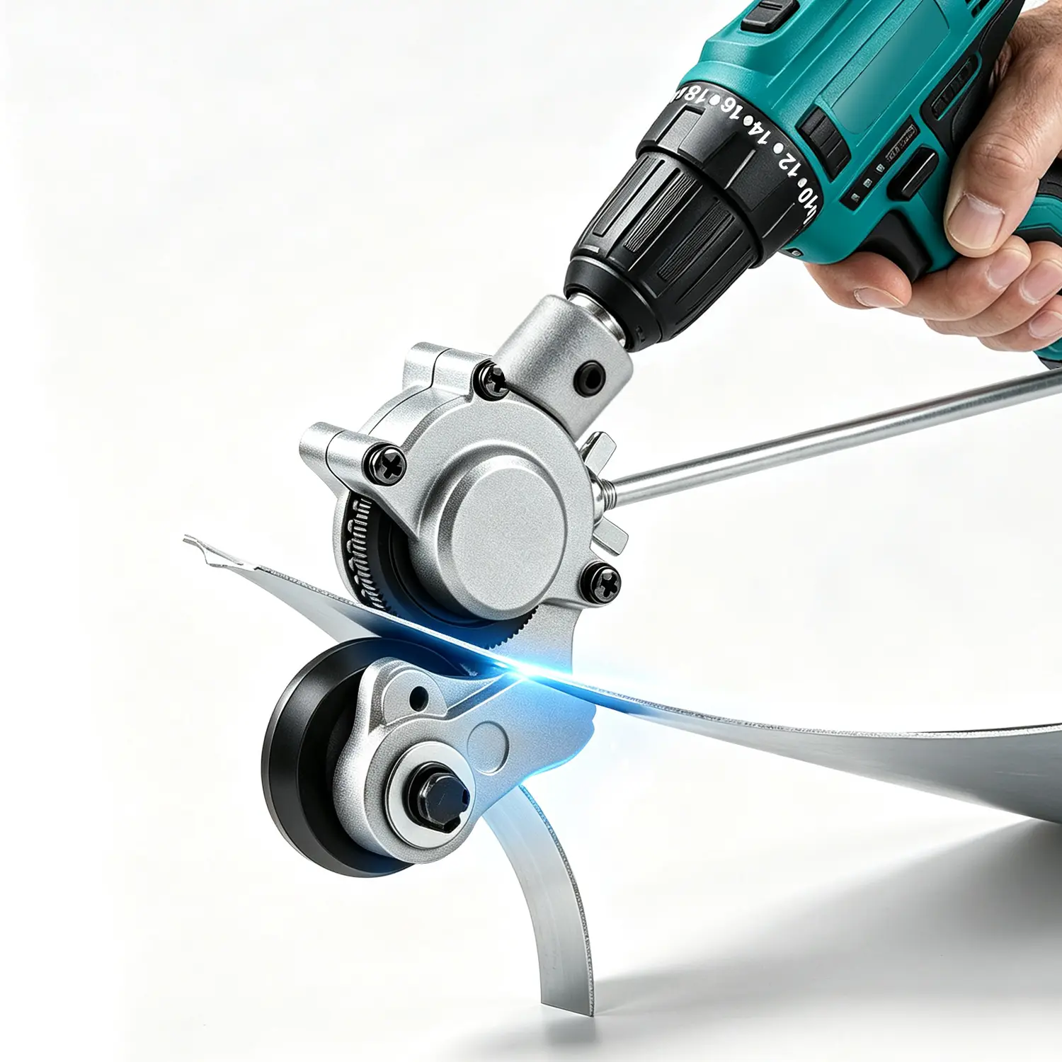 Upgraded Electric Nibbler Drill Attachment with Adapter, Efficient Processing Metal Shearing Accessory, Max Thickness Cutting Tool for Wide Range of Metal Sheets (Aluminum Plate: 0.3-1.2 Mm, Stainless Steel Plate: 0.2-0.5 Mm)