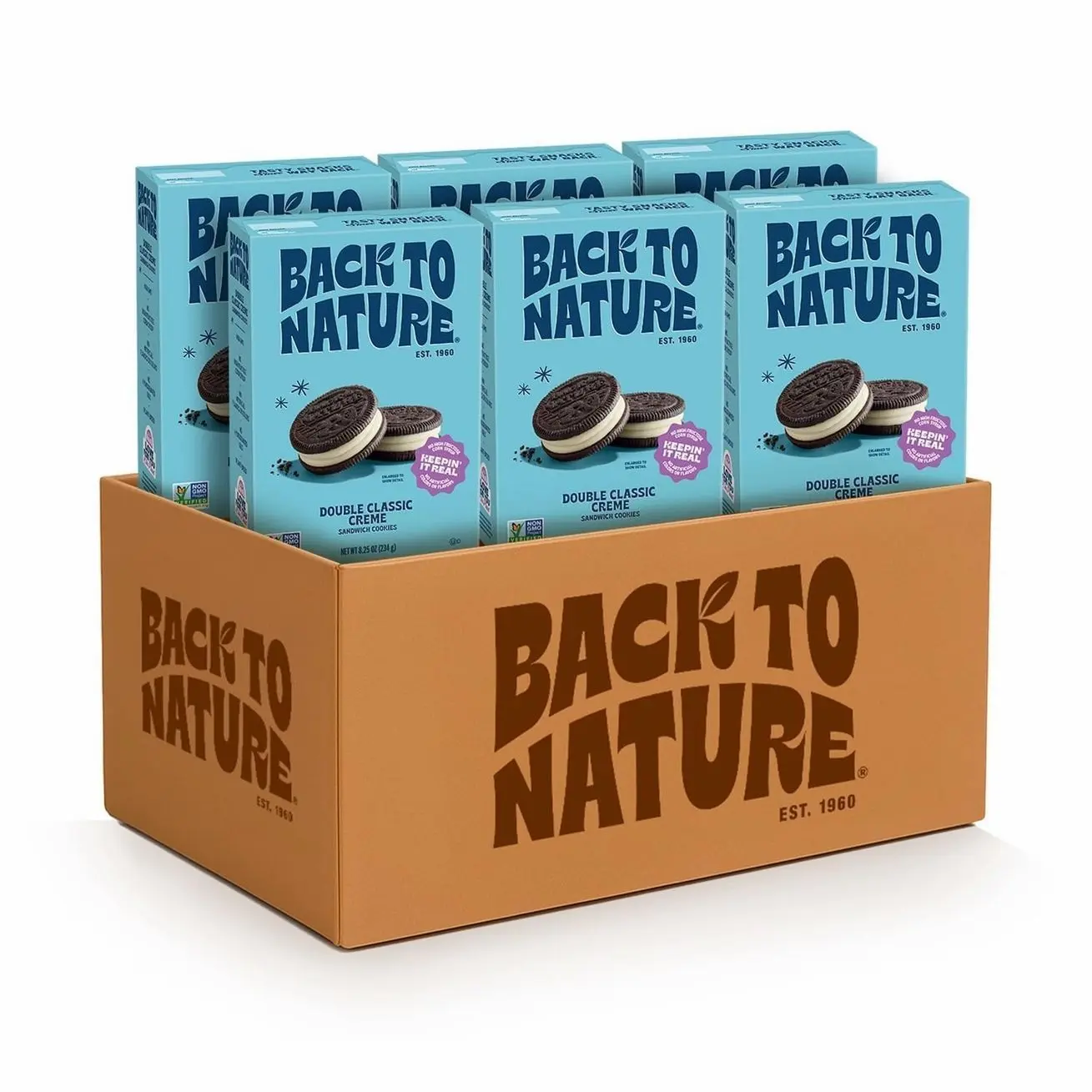 Back to Nature - Double Classic Creme Sandwich Cookies - Enjoy Our Plant Based Cookies Made with Wheat Flour - Vegan & Non-GMO - Seriously Tasty Snacking - 8.25 Ounce (Pack of 6)