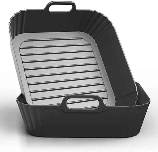 Air Fryer Liners 9-Inch Large Square Silicone Ninja Af141 Af181 Af142 Cosori 6qt 2 Pack Silicone Pot Baking Accessories Chefman Instant, Cuisinart, Reusable Tray Insert 5–8qt, Large Square Shape