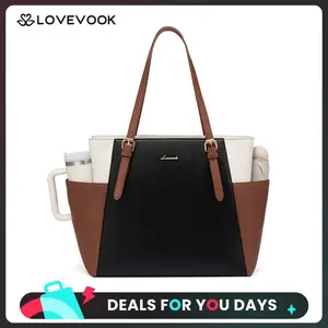LOVEVOOK Work Tote for Women with Large Cup Holder, Multiple Pockets, Adjustable Shoulder Straps – 15.6-Inch Laptop and Tablet Compartment, Practical Chic Commuter and Travel Briefcase, PU Leather Multiplepockets Cupholder