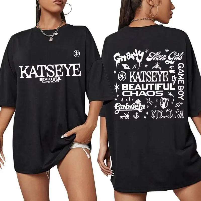 Korean Katseye Beautiful Chaos Tour T Shirt Kpop Vintage Harajuku Fashion Y2K Men Women T-shirt Cotton Loose T Shirts Fans Gifts