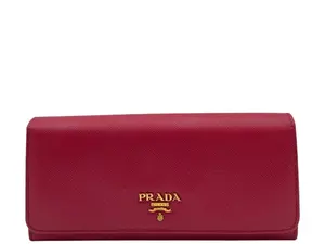Pre-owned PRADA LEATHER Small Leather Goods SAFFIANO LONG WALLET DEEP PINK