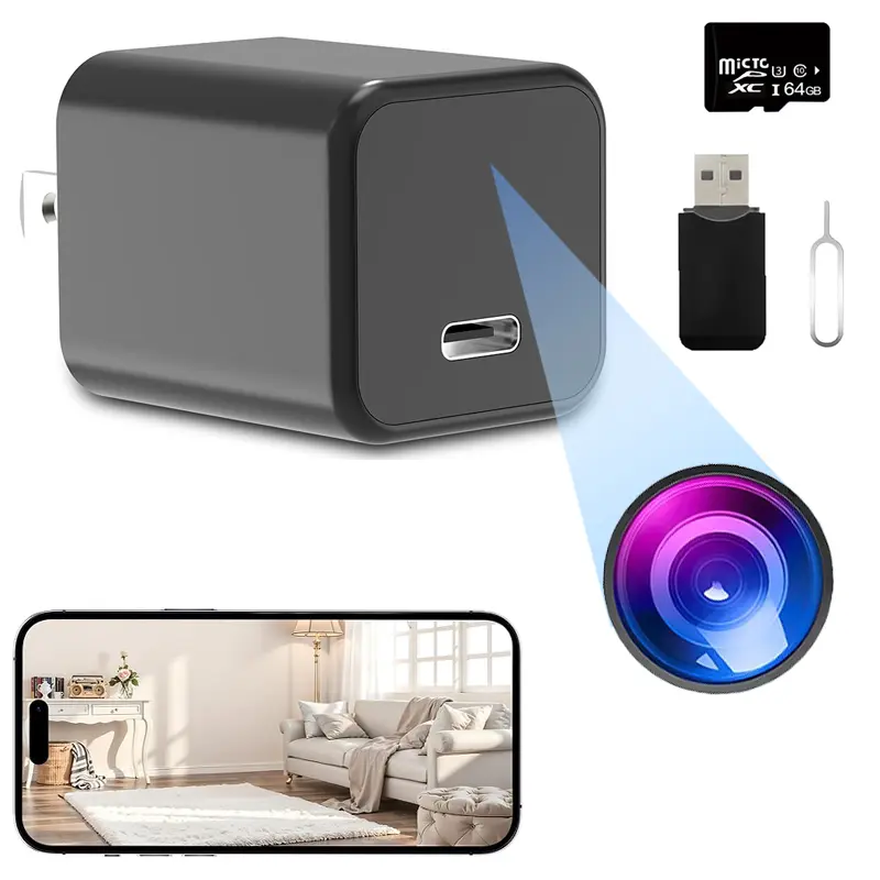 2-in-1 USB-C Hidden Security Camera Charger with Hidden Mount, 1080P HD Dual Band Wi-Fi Spy Cam, Motion Sensor, Recording, Up to 512GB Expandable Storage, None Battery, Remote Live View, App Control, Portable for iOS Home Office Surveillance