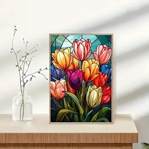 Tulip Diamond Painting Kit, DIY Floral Mosaic Art Set, Square Drill Round Drill Embroidery, Home Decor Craft Supplies, Diamond Art Tools
