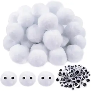 50pcs Large Pom Poms 2 Inch White Craft Pom Poms Fuzzy Pompoms Balls with Googly Wiggle Eyes for DIY Crafts Projects Home Decorations