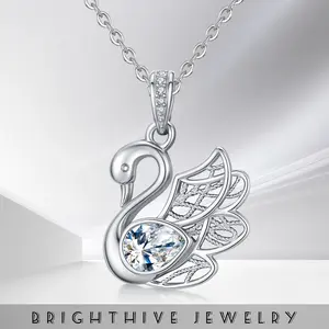 [one-of-a-kind piece] Brighthive Jewelry 2 Carat Moissanite swan necklace , diamond swan's oath 925 Sterling Silver- A Romantic and Elegant Choice, Anniversary Gift, or Holiday Gift  for women