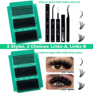 350 PCS Lash Clusters Kit D Curl Spike/60D/100D 3 Styles Mix10-18mm Lashes Kit with Bond&Seal Lash Remover Lash Applicator, Individual Cluster Lash, Perfect for Beginners &Proficient, DIY at Home Easily, Easy Apply for Makeup Daily