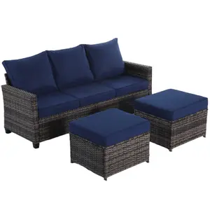 Outdoor camping three person sofa set, brown rattan folding portable chair set