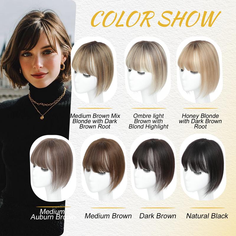 Hair Toppers for Women Real Human Hair Toppers for Women with Thinning Hairs Clip in Bangs 10 inch Swiss Base Hairpieces Loss Cover