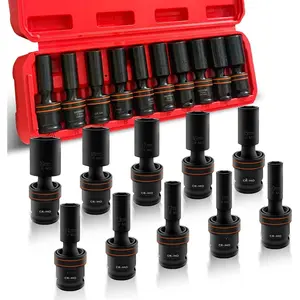 Drive  Universal Joint Socket Set, 6 Points, Deep Swivel Socket Set, Cr-Mo Steel. Heavy Duty Storage Case (Metric 3/8(Deep 10 count)