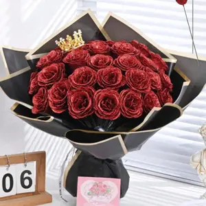 MEHELANY 20-Piece Sparkling Artificial Rose Bouquet – 2.76” DIY Glitter Roses with Wrapping Paper, Long-Lasting Decor for Anniversary, Wedding & Valentine’s Day