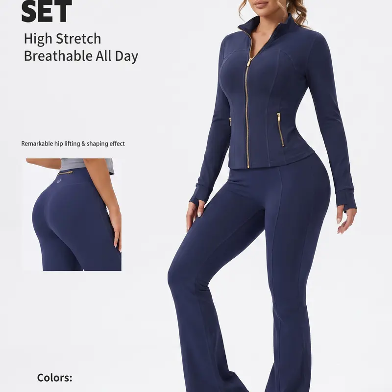 Uncia Active Women's Full-Zip Stand Collar Yoga Jacket - Slim Fit, High-Stretch Moisture-Wicking Fabric, Thumb-Hole Cuffs, Golden Zipper, Secure Zip Pockets for Yoga, Gym & Outdoor Training