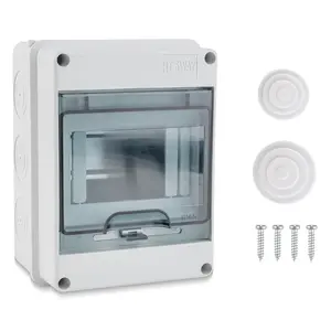 5 Way IP65 Circuit Breaker Box, ABS Plastic Miniature Electrical Distribution Protection Box Enclosure with Din Rail & Cover for Indoor Outdoor Wall Mounting